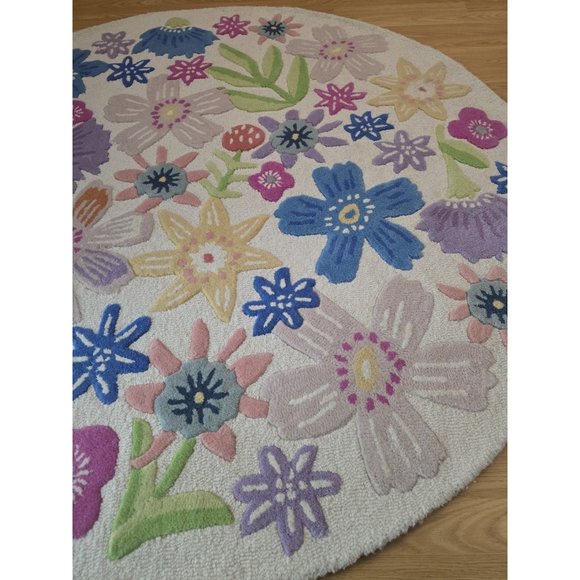 Pottery Barn Kids 100% Wool NAOMI FLORAL ROUND RUG 5 FT Round FAIR TRADE- READ - Picture 13 of 16
